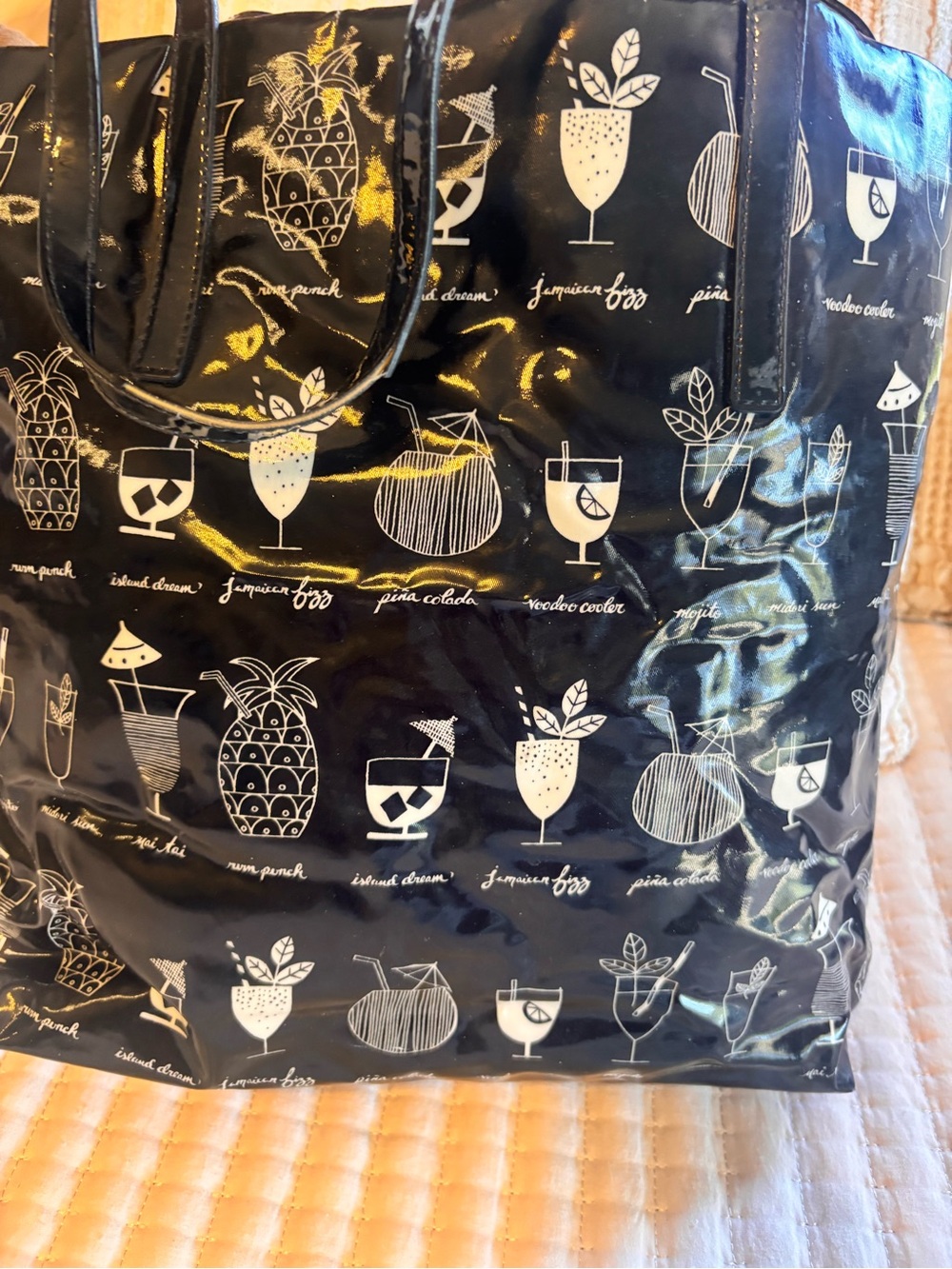 KATE SPADE Black Patent Cocktail Print Tote - Picture 4 of 5